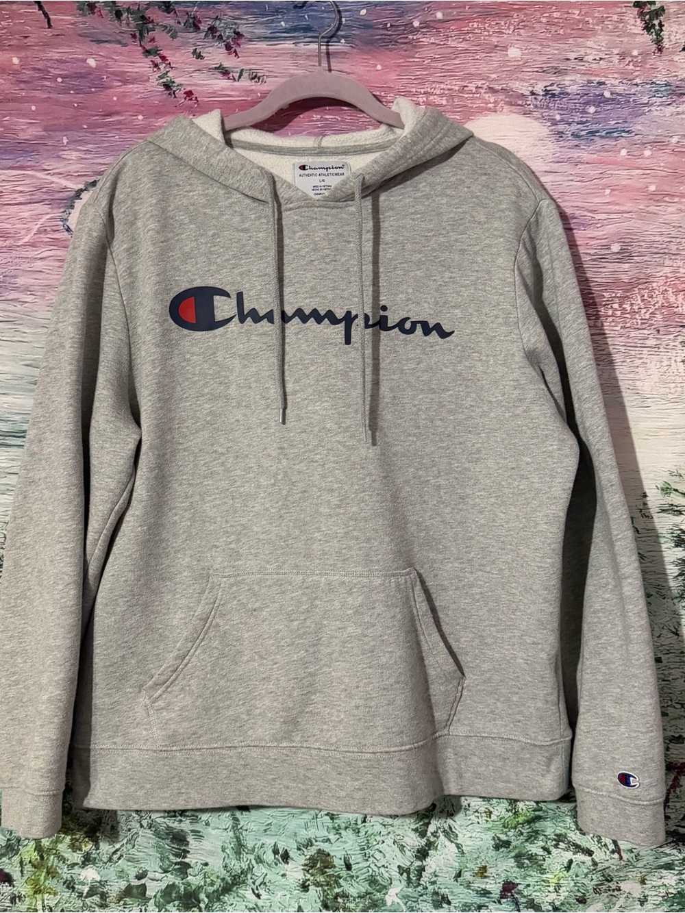 Champion Menβs Gray Logo Hoodie Sweatshirt